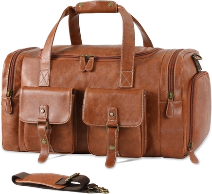 acheter Gros sac de voyage en cuir en PU brun porté le week-end de nuit Sports Yoga Gym personnalisé avec sac à chaussures online manufacture