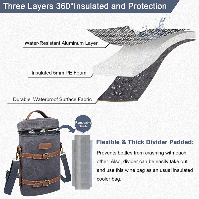 Vins de pique-nique flexibles lourds sur mesure isolés à froid sac de séparateur pad bouteille d'eau 8x3x13 