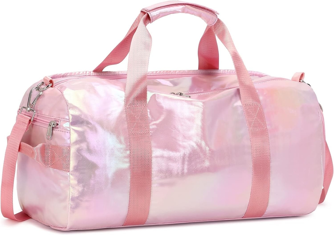 Polyester résistant à l' eau Couleur rose métallique Soirée week-end Gym Sac de danse avec poche humide