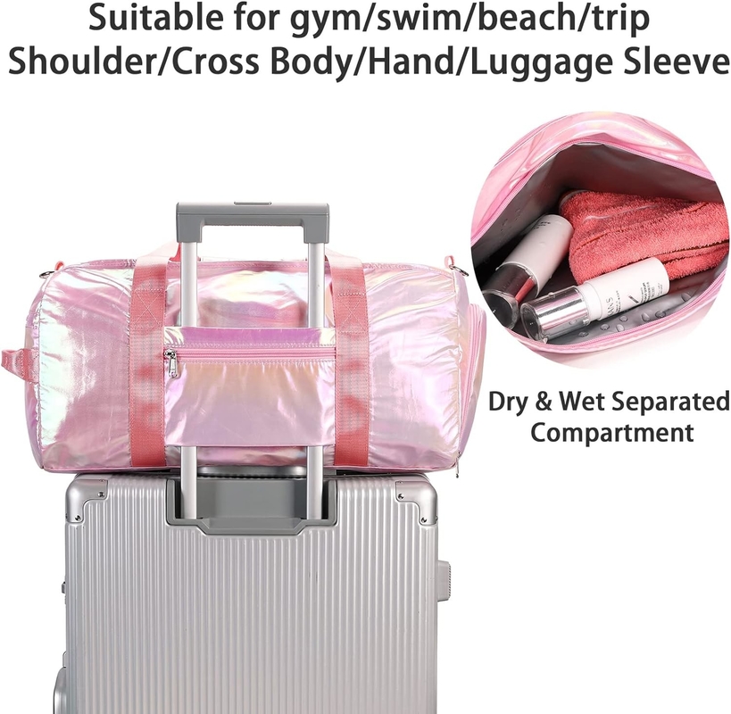 Polyester résistant à l' eau Couleur rose métallique Soirée week-end Gym Sac de danse avec poche humide