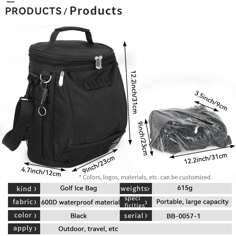 Unisexe à 10 boîtes, noir, à grande capacité, sac de golf isolé, coulissante de voyage personnalisée, avec épaule