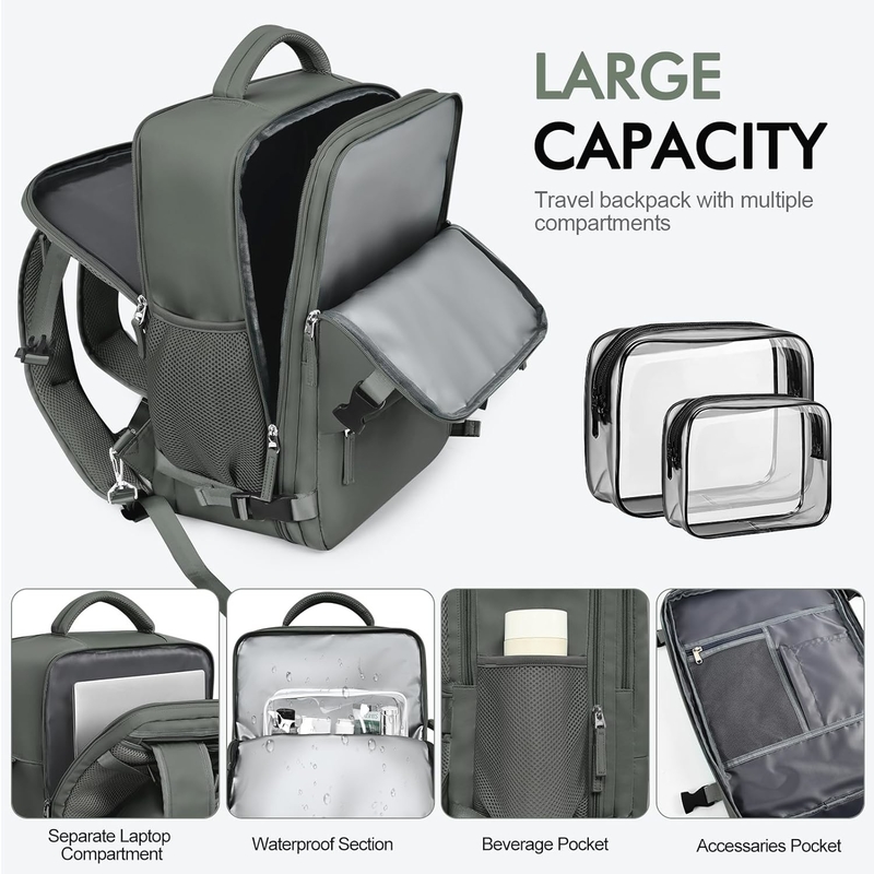 Sac à bagages de transport occasionnel sac de voyage à dos vert olive avec port de recharge USB