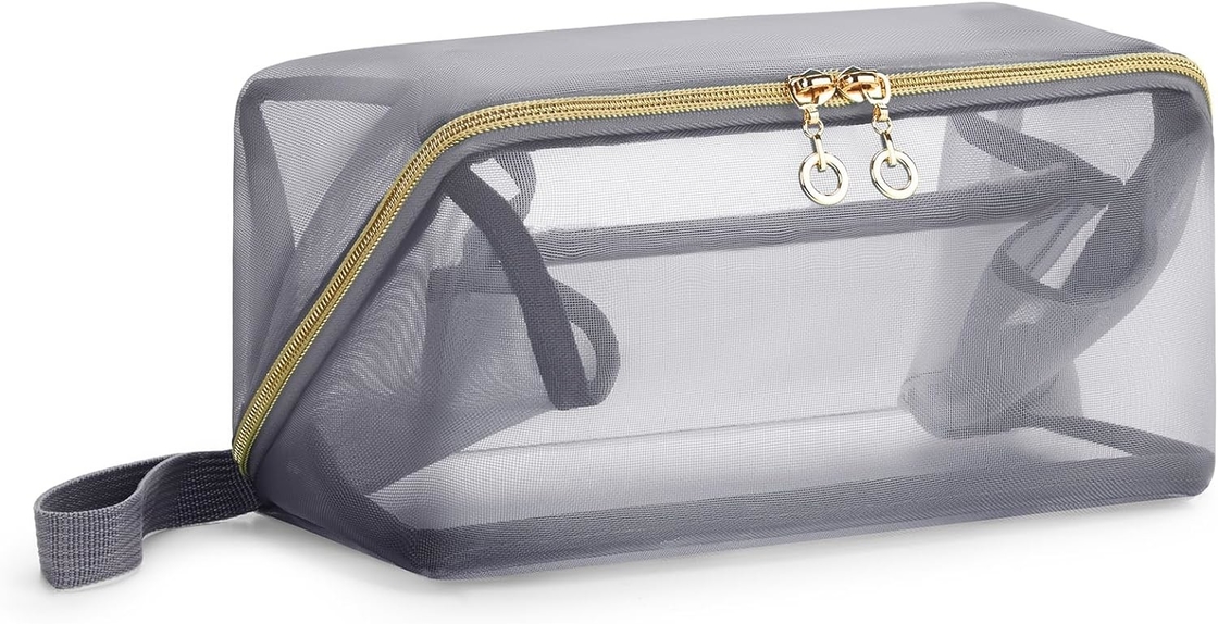 Portatif gros sac cosmétique à mailles noires ouvert organisateur plat sac de voyage pour hommes femmes
