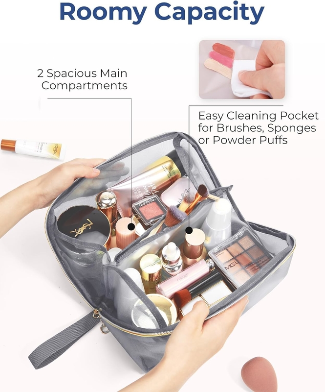 Portatif gros sac cosmétique à mailles noires ouvert organisateur plat sac de voyage pour hommes femmes