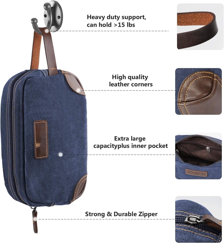 Sacs de voyage pour hommes, en cuir bleu et toilette