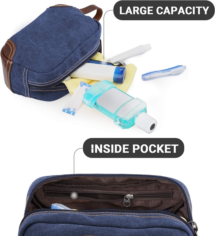 Sacs de voyage pour hommes, en cuir bleu et toilette
