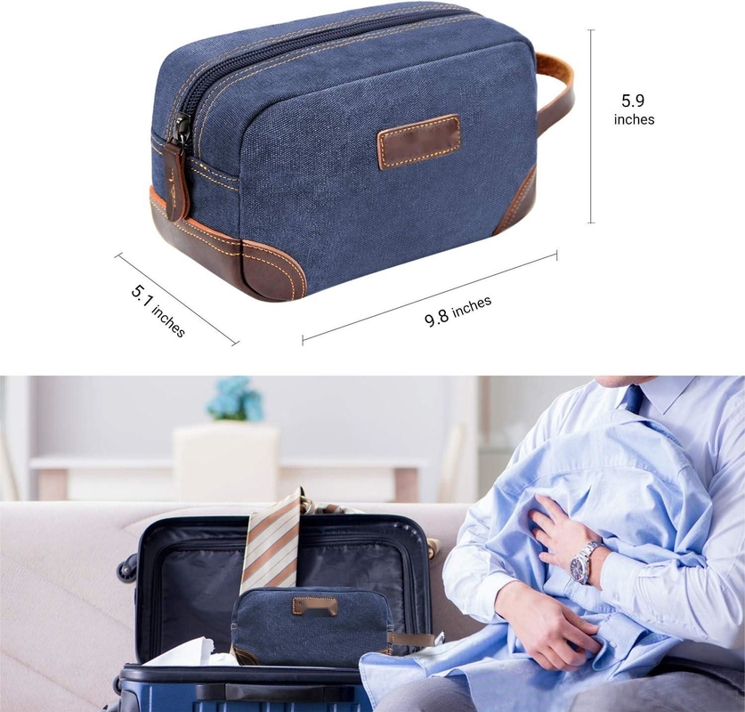Sacs de voyage pour hommes, en cuir bleu et toilette