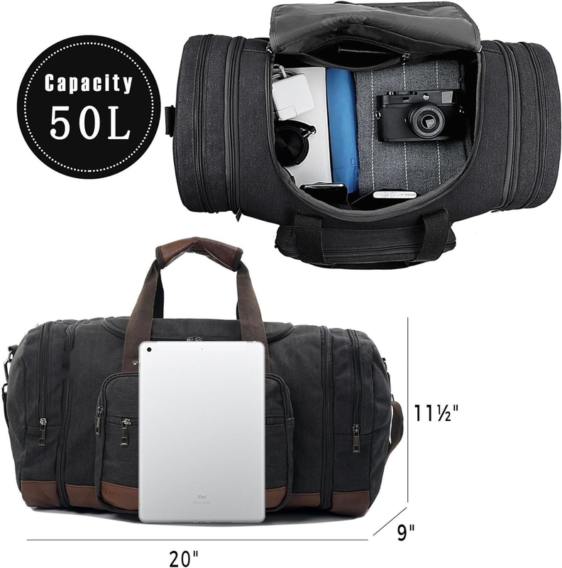 Sacs de voyage en toile de grande capacité Hommes Femmes Sacs de voyage à dos à main Avec fermeture à glissière YKK