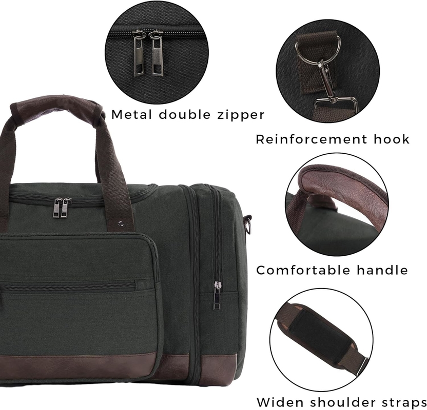 Sacs de voyage en toile de grande capacité Hommes Femmes Sacs de voyage à dos à main Avec fermeture à glissière YKK