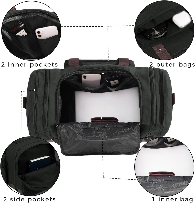 Sacs de voyage en toile de grande capacité Hommes Femmes Sacs de voyage à dos à main Avec fermeture à glissière YKK