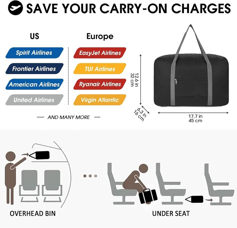 Grands sièges d'avion pliable sac à bagages portable sac de voyage à dos pour femmes