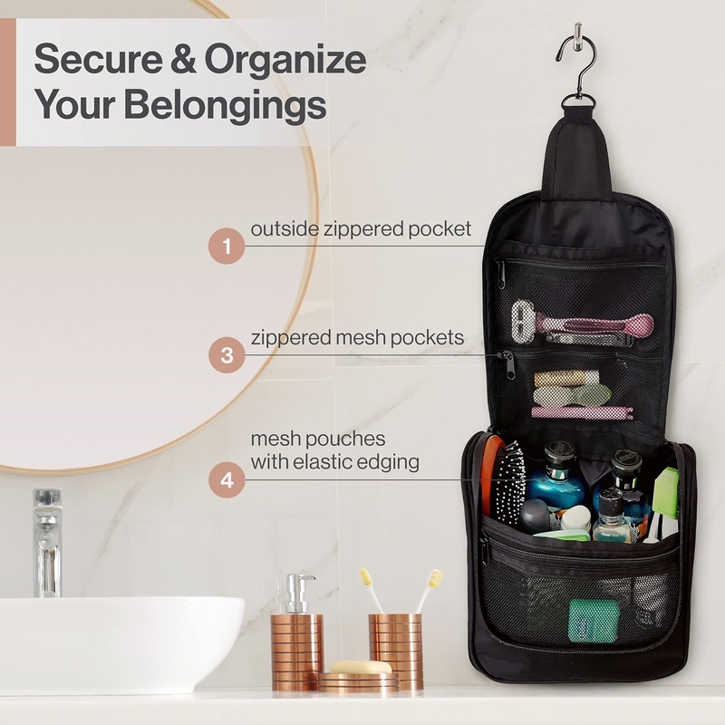 Sac de toilette suspendu pour les voyages en noir pour le maquillage et le rasage