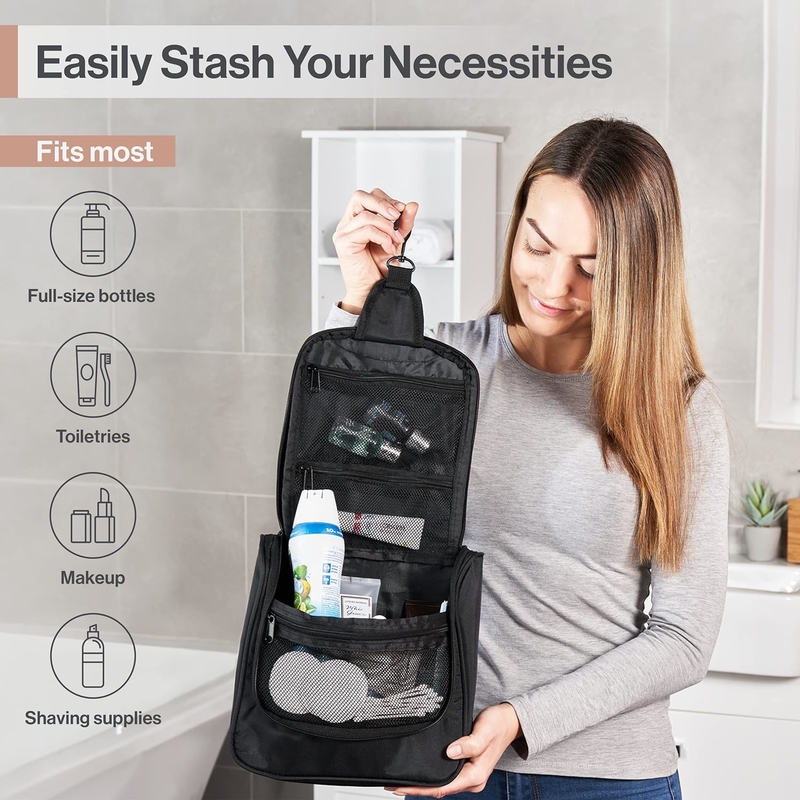 Sac de toilette suspendu pour les voyages en noir pour le maquillage et le rasage