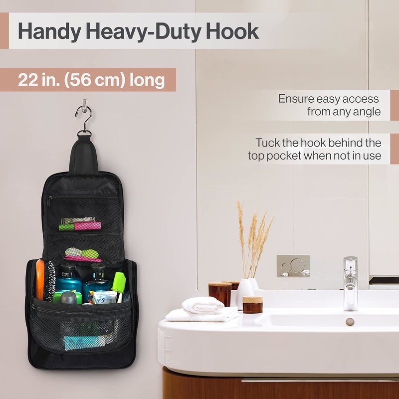Sac de toilette suspendu pour les voyages en noir pour le maquillage et le rasage