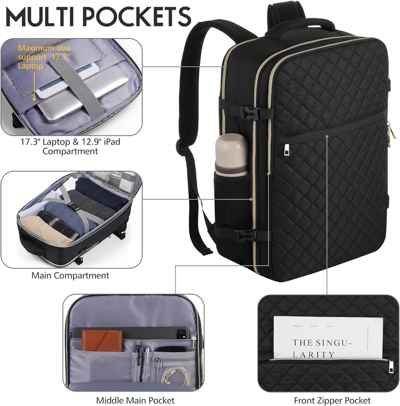 Grand vol approuvé Porte-avion résistant à l'eau anti-vol sac de voyage occasionnel Adapté portable 17 pouces avec port de charge USB