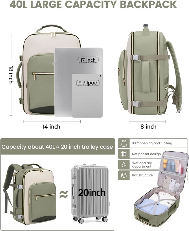 TSA article personnel 40L étanche à l'eau grand sac de voyage approuvé avec 3 cubes d'emballage