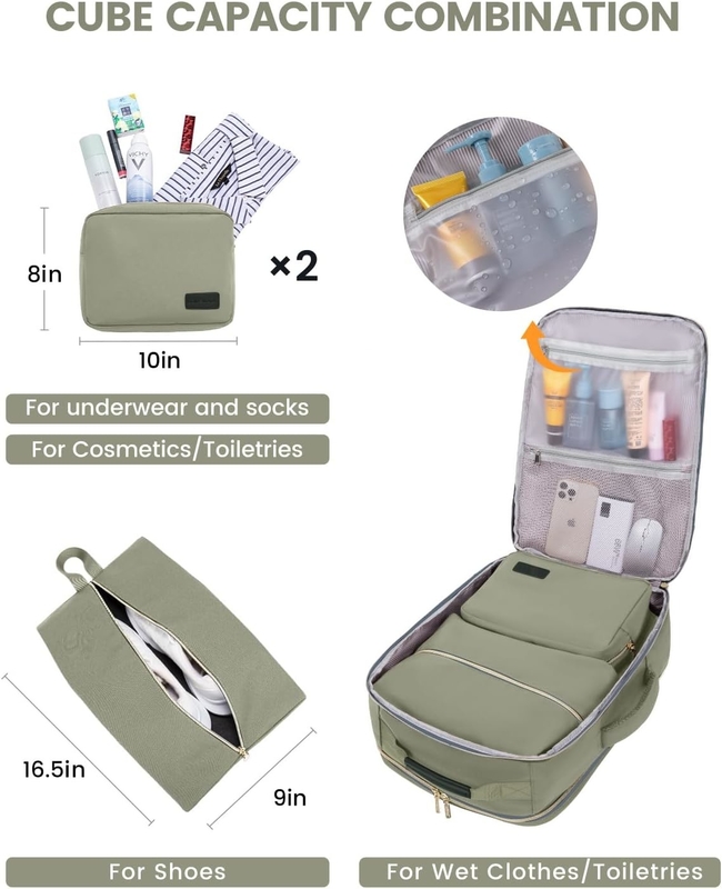 TSA article personnel 40L étanche à l'eau grand sac de voyage approuvé avec 3 cubes d'emballage