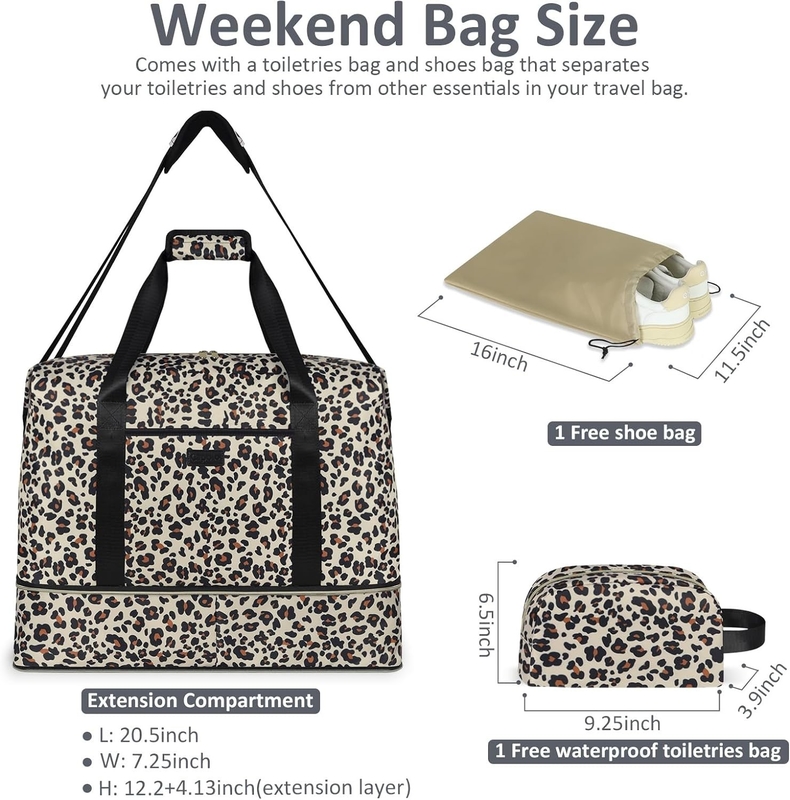 Léopard élargi Grand Weekender Nuit imperméable à l' eau Portable sur l' épaule sac de voyage sac de toilette