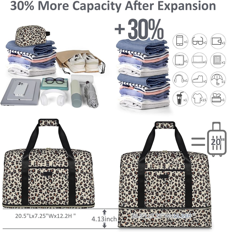 Léopard élargi Grand Weekender Nuit imperméable à l' eau Portable sur l' épaule sac de voyage sac de toilette