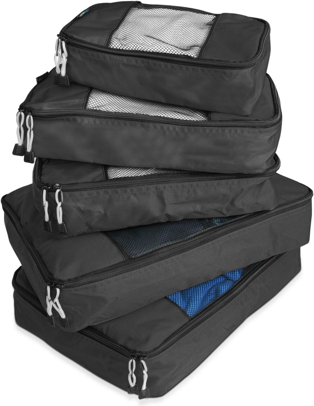 Black Large Capacity Organisation d'emballage de bagages cubes 5 Pack sac de voyage avec maille
