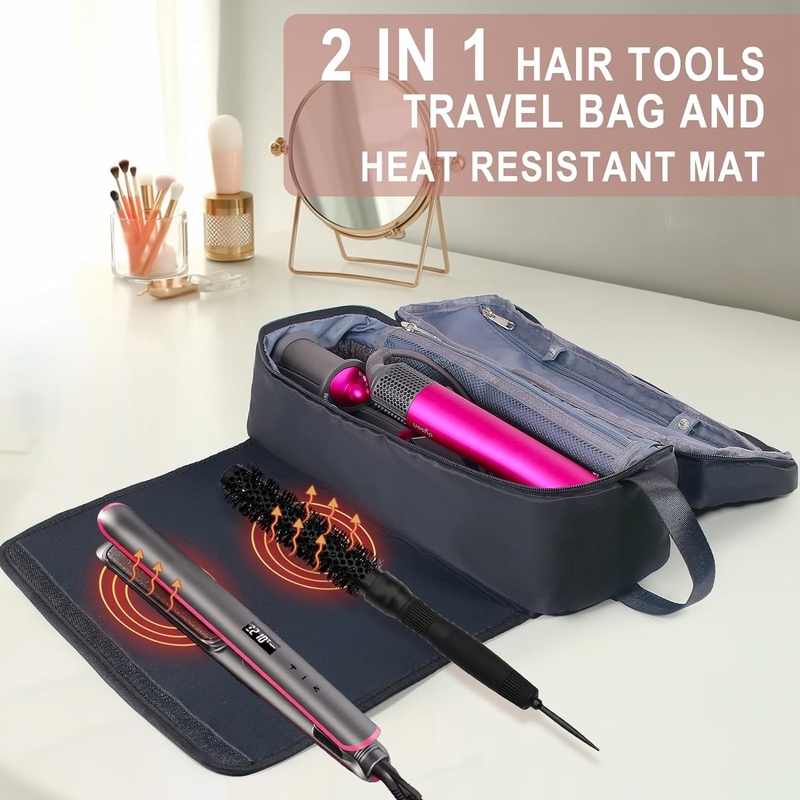 Sac de voyage pour cheveux 2 en 1 avec tapis résistant à la chaleur pour fer plat Détrier Fer à friser et accessoires de coiffure