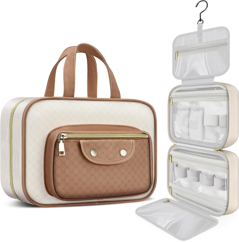 Résistant à l'eau Crémeux Blanc Toilette Maquillage suspendu Organisateur cosmétique Sac de voyage pour les produits de toilette de taille complète Accessoire
