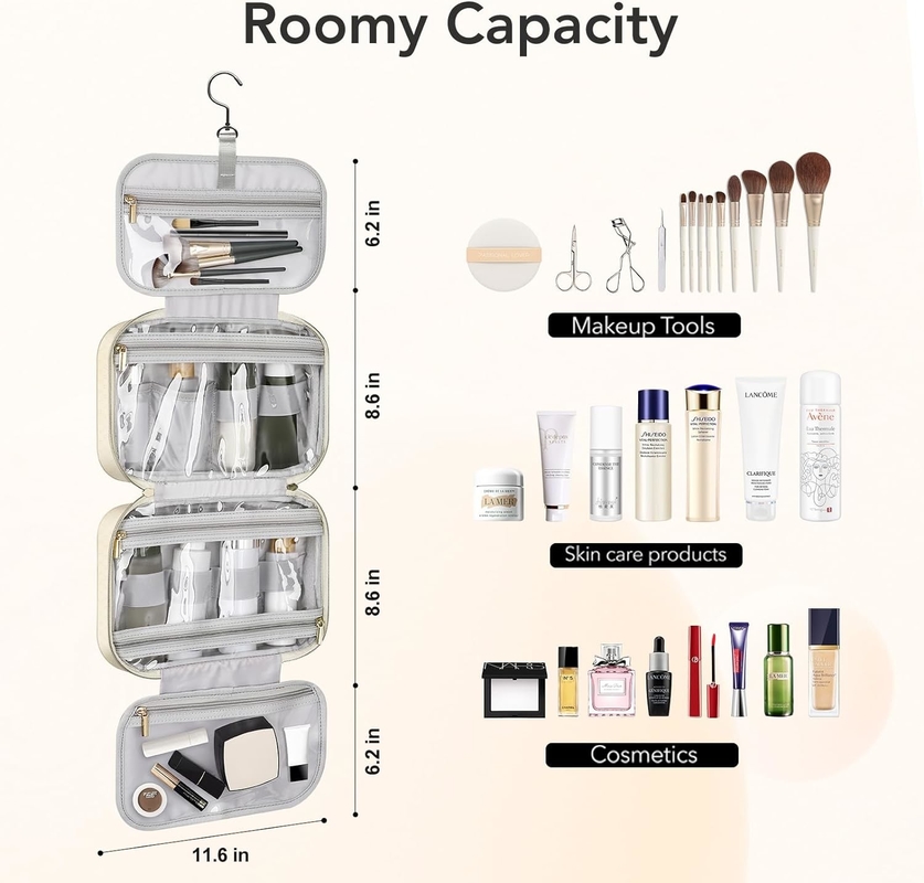 Résistant à l'eau Crémeux Blanc Toilette Maquillage suspendu Organisateur cosmétique Sac de voyage pour les produits de toilette de taille complète Accessoire