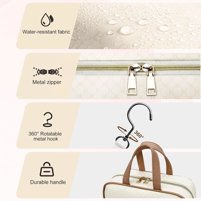 Résistant à l'eau Crémeux Blanc Toilette Maquillage suspendu Organisateur cosmétique Sac de voyage pour les produits de toilette de taille complète Accessoire
