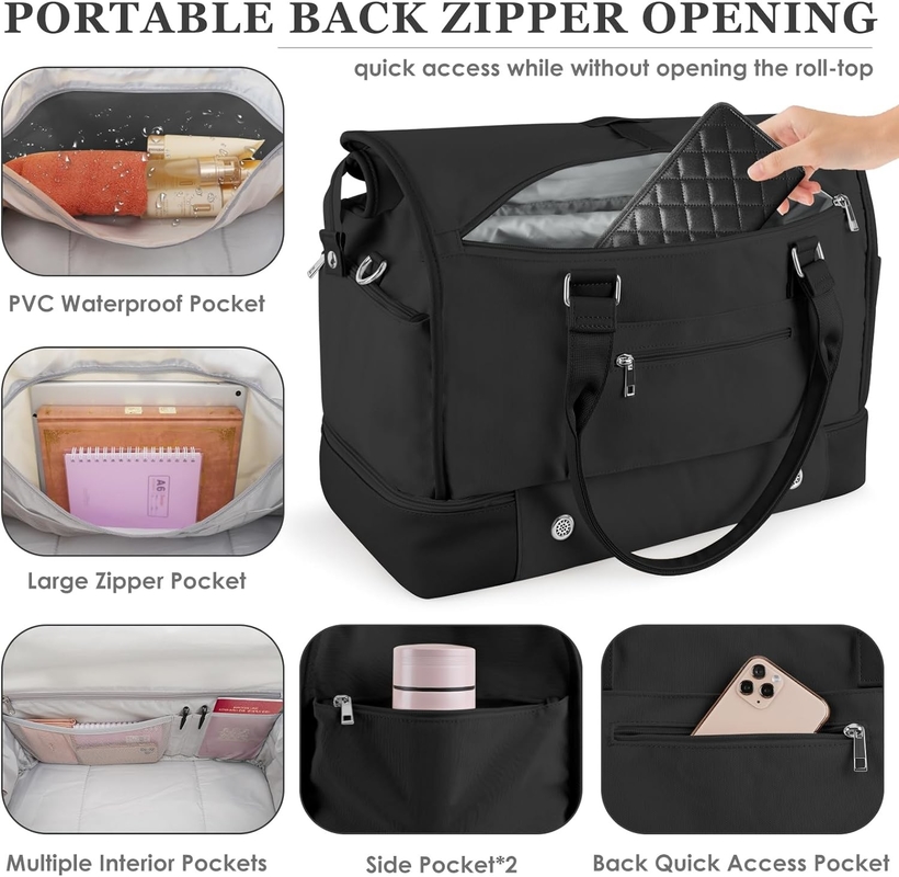 Tissu noir portable élargi Avions week-end Toilette sac de voyage avec compartiment chaussure et port de charge USB