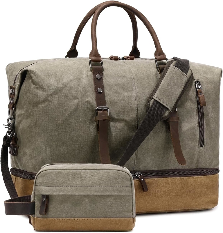 Green Weekender Large Canvas de nuit Porte sur le sport Gym Yoga sac de voyage avec un compartiment chaussure
