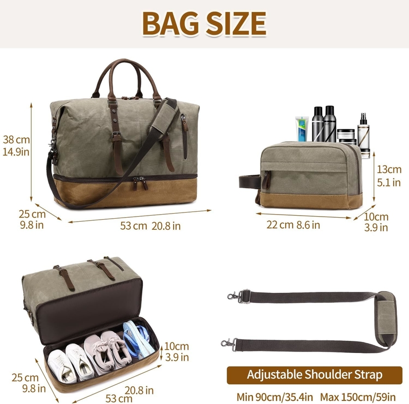 Green Weekender Large Canvas de nuit Porte sur le sport Gym Yoga sac de voyage avec un compartiment chaussure