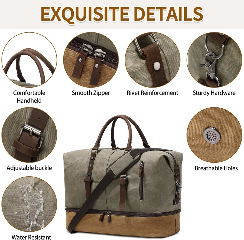 Green Weekender Large Canvas de nuit Porte sur le sport Gym Yoga sac de voyage avec un compartiment chaussure