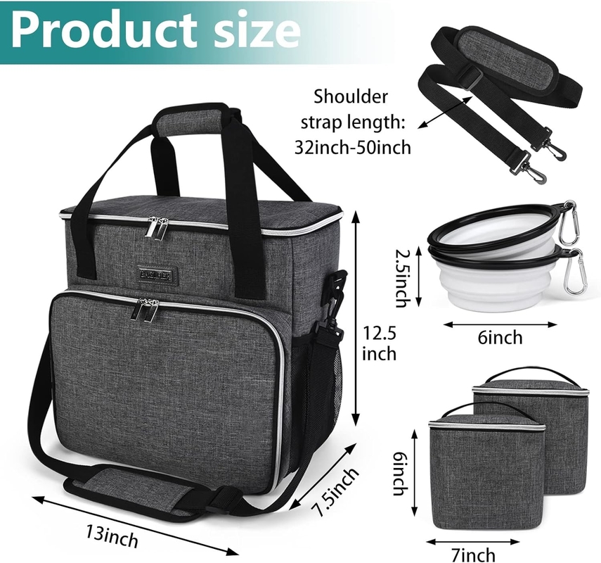 Sac de voyage pour chiens et chats avec 2 contenants de nourriture pour animaux de compagnie et 2 bols de silicone pliables