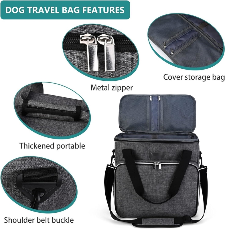 Sac de voyage pour chiens et chats avec 2 contenants de nourriture pour animaux de compagnie et 2 bols de silicone pliables
