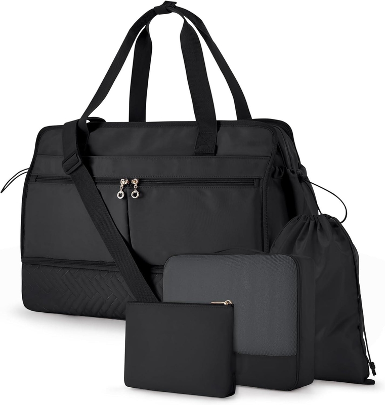 Large noir 40L Portable Week-end sac de nuit Sports Gym Yoga personnalisé Avec poches à chaussures