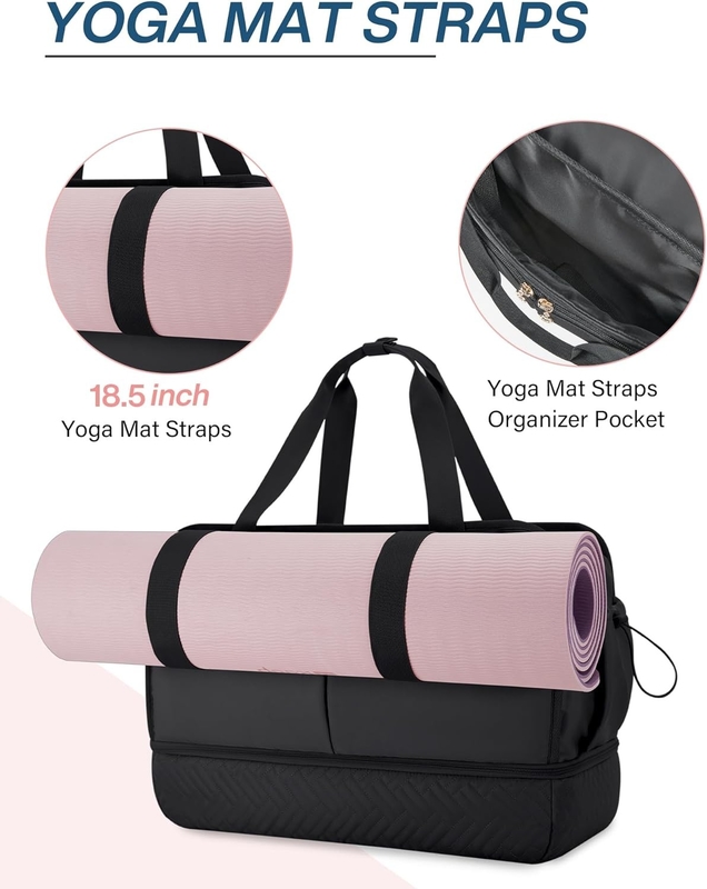 Large noir 40L Portable Week-end sac de nuit Sports Gym Yoga personnalisé Avec poches à chaussures