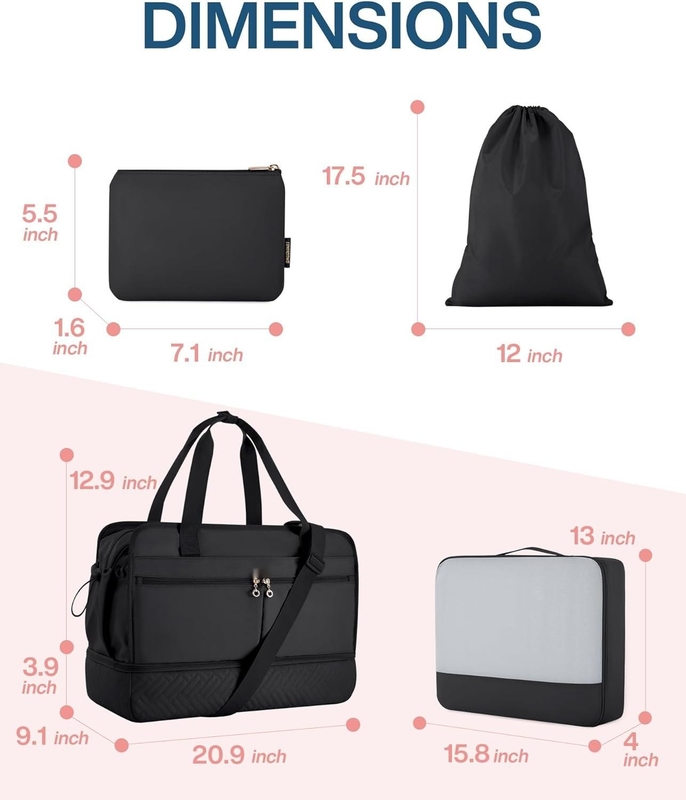 Large noir 40L Portable Week-end sac de nuit Sports Gym Yoga personnalisé Avec poches à chaussures
