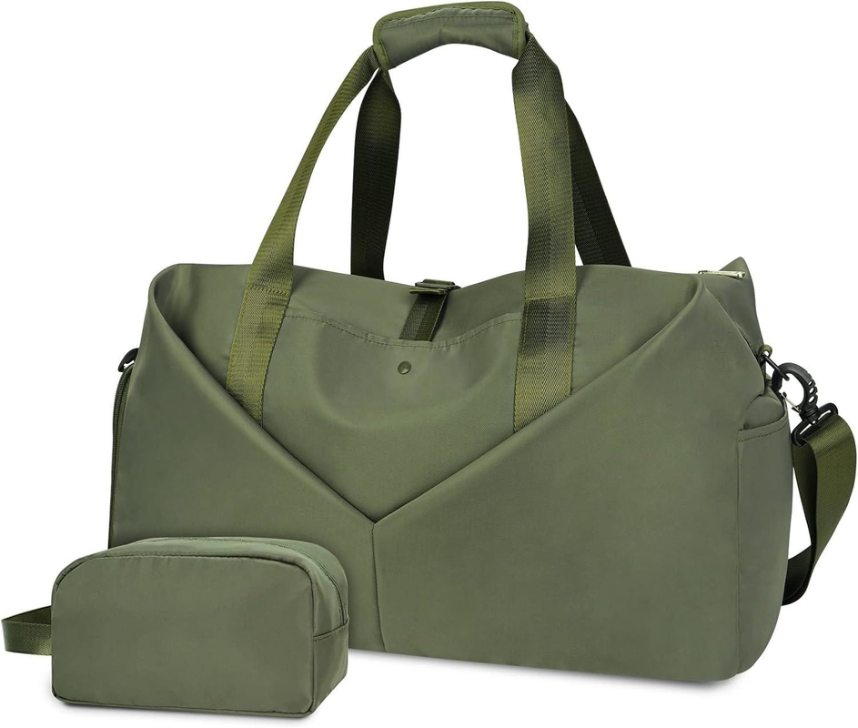 Sac de week-end vert portable avec chaussures de poche mouillées