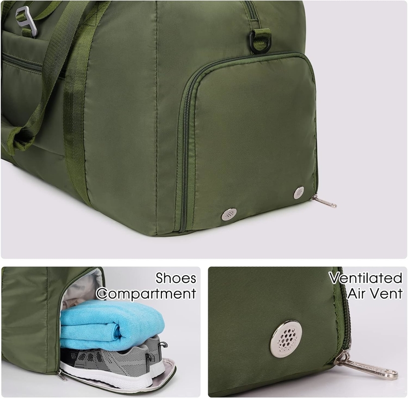 Sac de week-end vert portable avec chaussures de poche mouillées