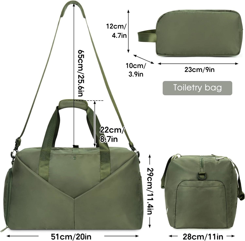 Sac de week-end vert portable avec chaussures de poche mouillées