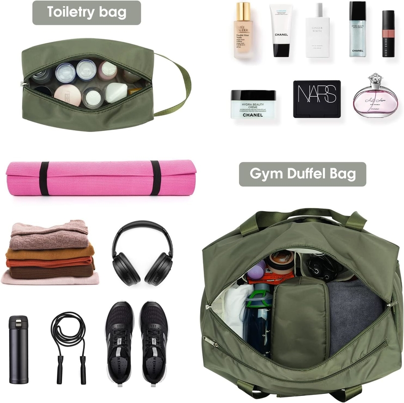 Sac de week-end vert portable avec chaussures de poche mouillées