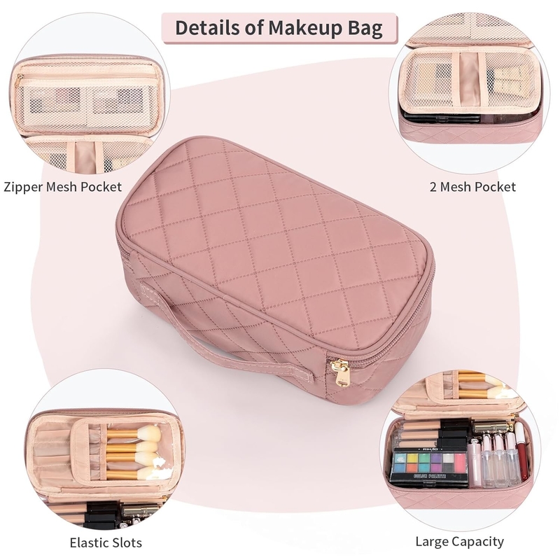 Portable rose mignon petit pinceau de maquillage organisateur sac de voyage personnalisé avec compartiment