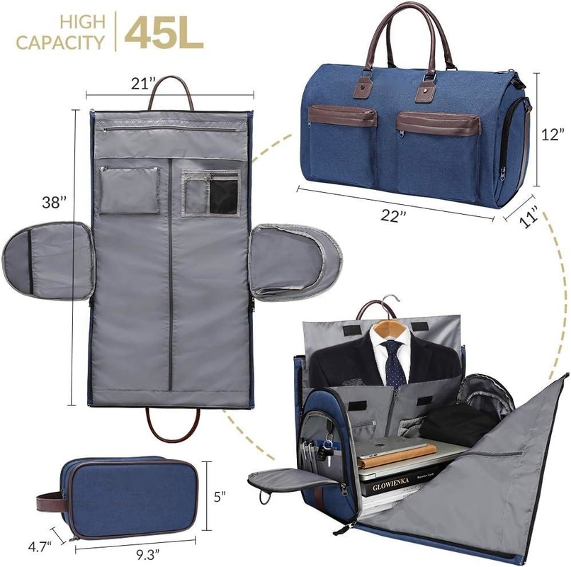Portez un gros sac suspendu bleu 2 en 1 valise personnalisée sac de voyage avec sac de toilette