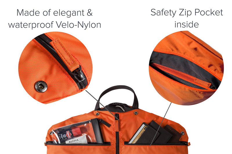 2 en 1 sac à dos de vêtement portatif sur les hommes costume accrocheur fermeture à glissière poches 1.1LBS