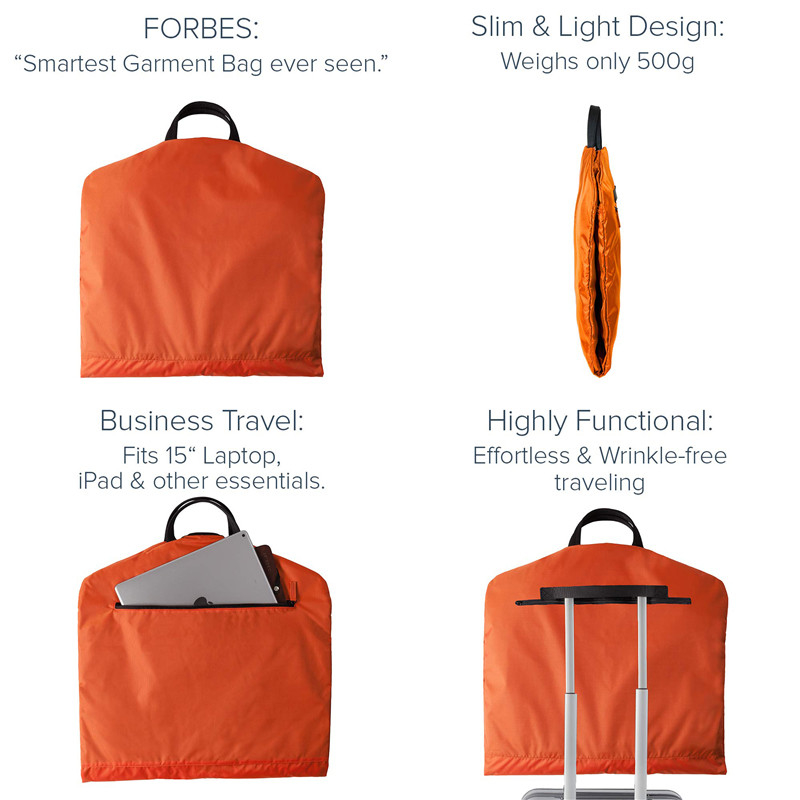 2 en 1 sac à dos de vêtement portatif sur les hommes costume accrocheur fermeture à glissière poches 1.1LBS