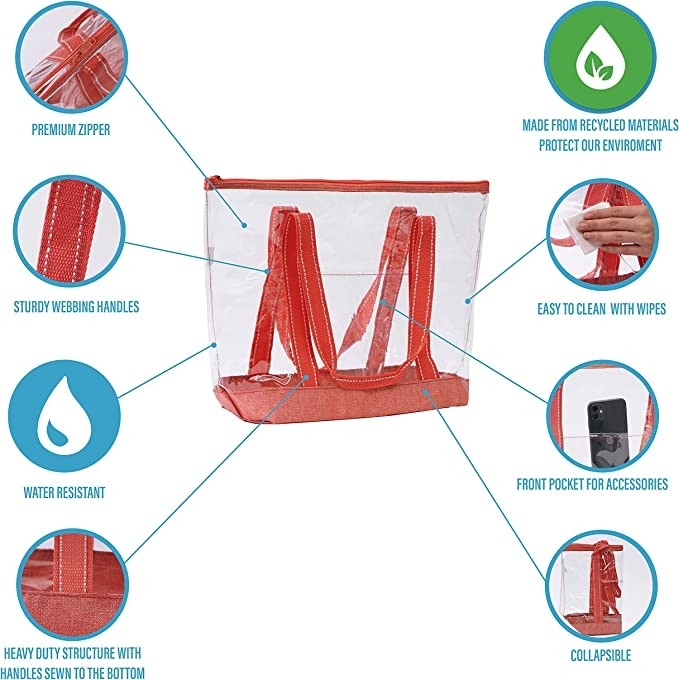 14 pouces sacs de magasinage personnalisés avec logo PVC Clear Tote Bag stade piscine extérieure