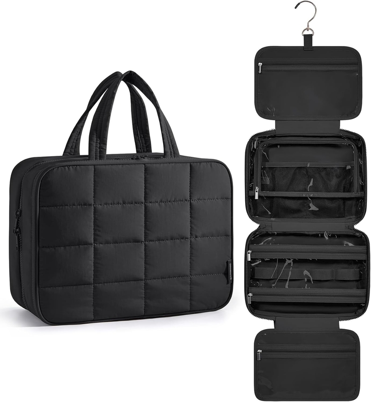Noir Gros accessoires de voyage à portée de main essentiels maquillage gonflé sac de voyage cosmétique sur mesure avec organiseur de bijoux