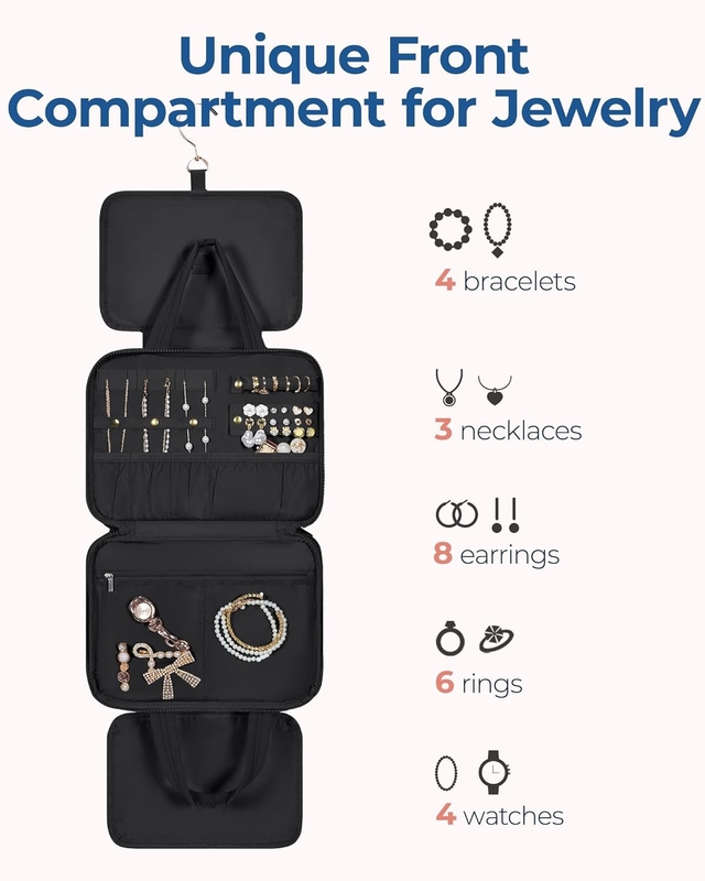 Noir Gros accessoires de voyage à portée de main essentiels maquillage gonflé sac de voyage cosmétique sur mesure avec organiseur de bijoux