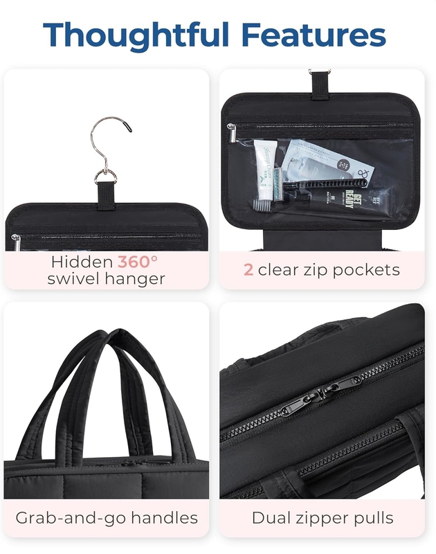 Noir Gros accessoires de voyage à portée de main essentiels maquillage gonflé sac de voyage cosmétique sur mesure avec organiseur de bijoux