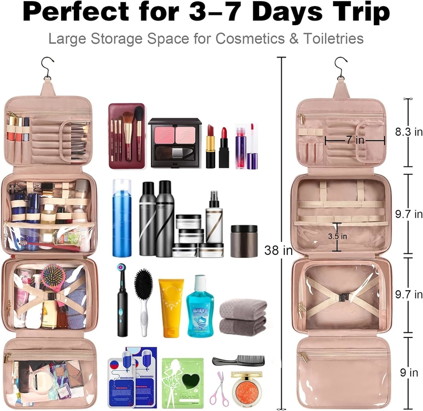 Gros sac de voyage personnalisé suspendu imperméable à l'eau salle de bain produits de toilette cosmétiques conteneur pleine taille avec porte-bande élastique